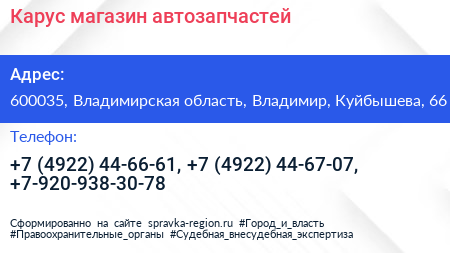 Карус магазин автозапчастей - визитка