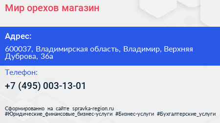 Мир орехов магазин - визитка