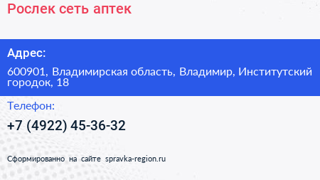Рослек сеть аптек - визитка