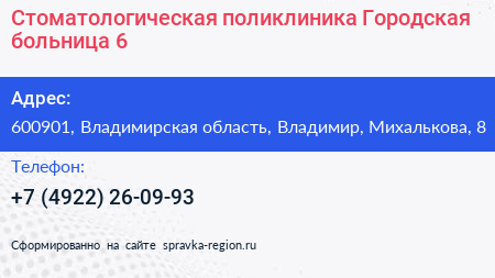 Стоматологическая поликлиника Городская больница 6 - визитка