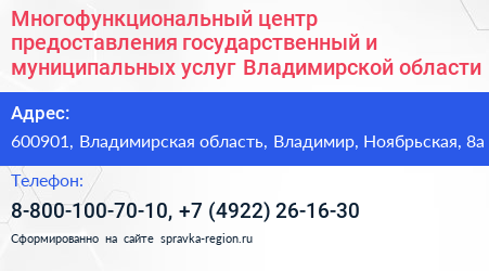 Многофункциональный центр предоставления государственный и муниципальных услуг Владимирской области - визитка