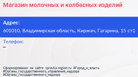 Магазин молочных и колбасных изделий - визитка