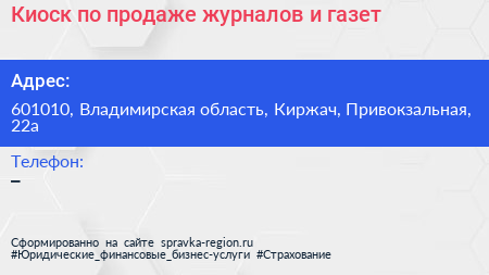 Киоск по продаже журналов и газет - визитка