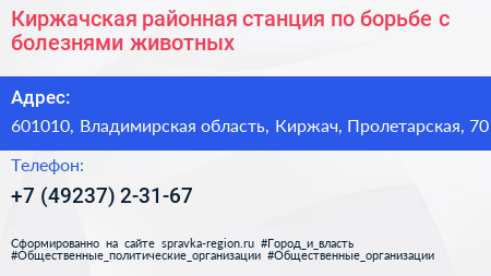 Киржачская районная станция по борьбе с болезнями животных - визитка