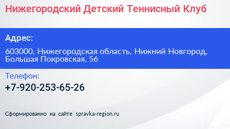 Нижегородский Детский Теннисный Клуб - визитка