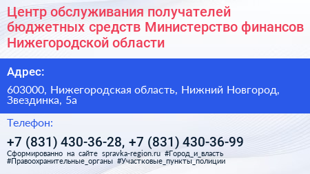 Центр обслуживания получателей бюджетных средств Министерство финансов Нижегородской области - визитка