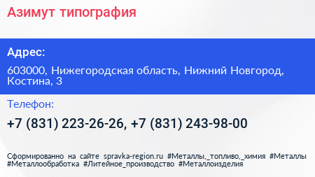 Азимут типография - визитка