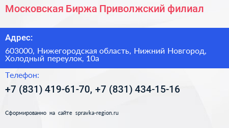 Московская Биржа Приволжский филиал - визитка