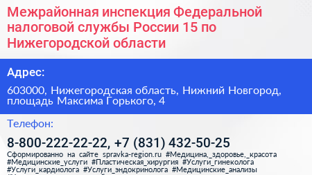Межрайонная инспекция Федеральной налоговой службы России 15 по Нижегородской области - визитка