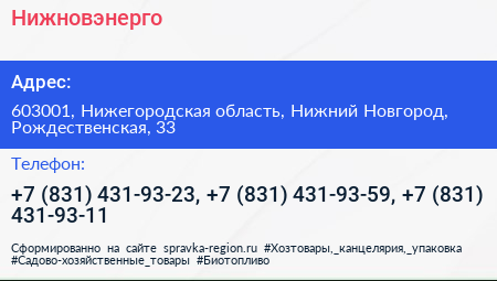 Нижновэнерго - визитка