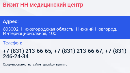 Визит НН медицинский центр - визитка