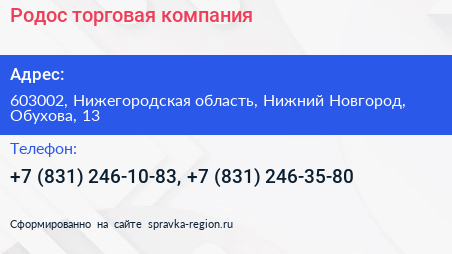 Родос торговая компания - визитка