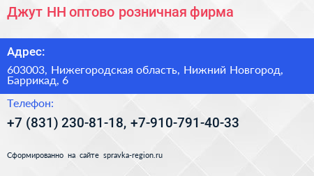 Джут НН оптово розничная фирма - визитка