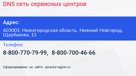 DNS сеть сервисных центров - визитка