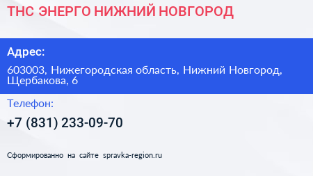 ТНС ЭНЕРГО НИЖНИЙ НОВГОРОД - визитка