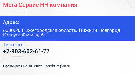 Мега Сервис НН компания - визитка
