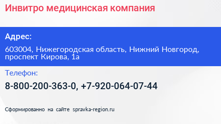 Инвитро медицинская компания - визитка