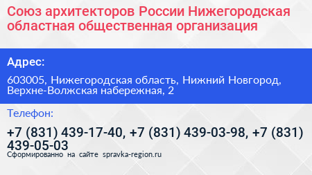 Союз архитекторов России Нижегородская областная общественная организация - визитка