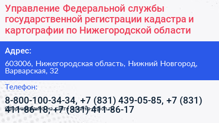 Управление Федеральной службы государственной регистрации кадастра и картографии по Нижегородской области - визитка