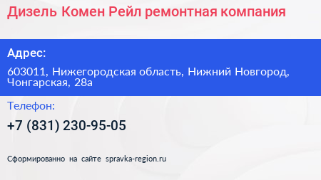 Дизель Комен Рейл ремонтная компания - визитка