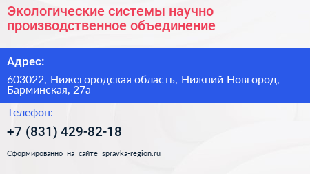 Экологические системы научно производственное объединение - визитка