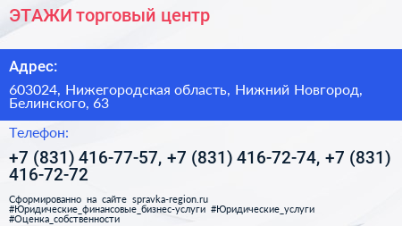 ЭТАЖИ торговый центр - визитка