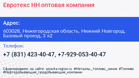 Евротекс НН оптовая компания - визитка