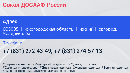 Сокол ДОСААФ России - визитка