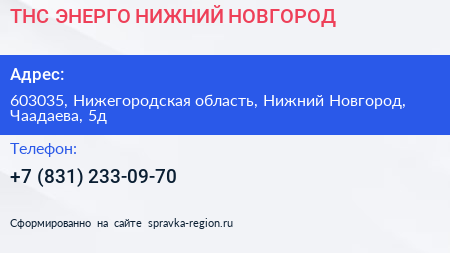 ТНС ЭНЕРГО НИЖНИЙ НОВГОРОД - визитка