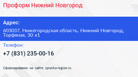 Проформ Нижний Новгород - визитка