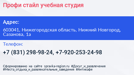 Профи стайл учебная студия - визитка