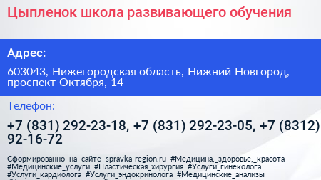 Цыпленок школа развивающего обучения - визитка