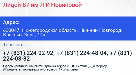 Лицей 87 им Л И Новиковой - визитка