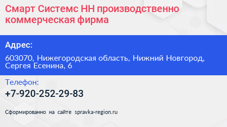Смарт Системс НН производственно коммерческая фирма - визитка