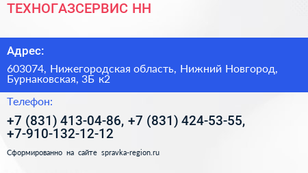 ТЕХНОГАЗСЕРВИС НН - визитка