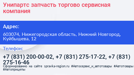 Унипартс запчасть торгово сервисная компания - визитка