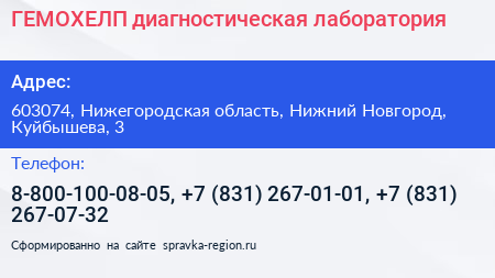 ГЕМОХЕЛП диагностическая лаборатория - визитка