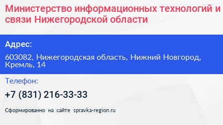 Министерство информационных технологий и связи Нижегородской области - визитка