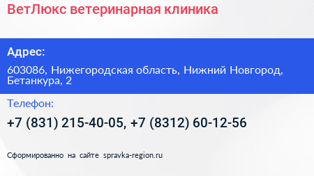 ВетЛюкс ветеринарная клиника - визитка