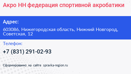 Акро НН федерация спортивной акробатики - визитка