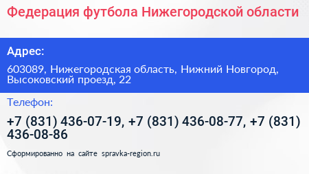 Федерация футбола Нижегородской области - визитка