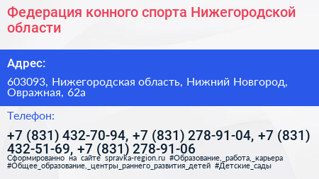 Федерация конного спорта Нижегородской области - визитка