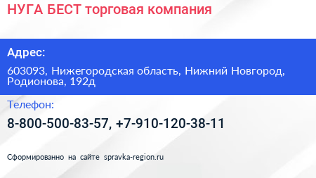 НУГА БЕСТ торговая компания - визитка