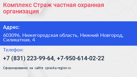 Комплекс Страж частная охранная организация - визитка