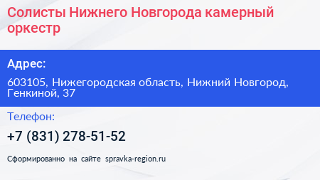 Солисты Нижнего Новгорода камерный оркестр - визитка