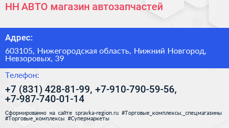 НН АВТО магазин автозапчастей - визитка
