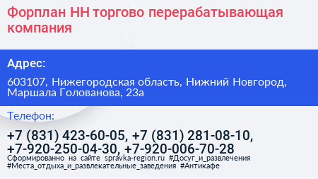Форплан НН торгово перерабатывающая компания - визитка