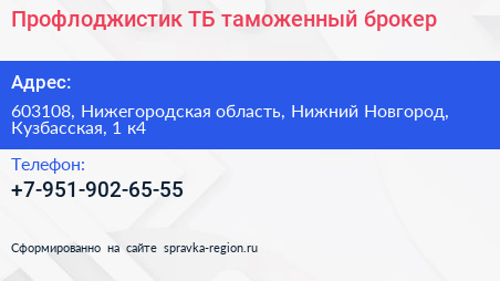 Профлоджистик ТБ таможенный брокер - визитка