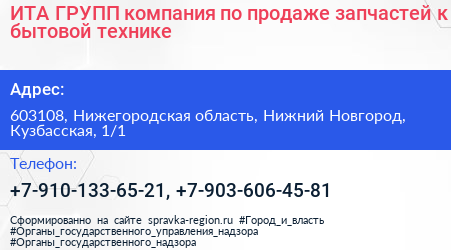 ИТА ГРУПП компания по продаже запчастей к бытовой технике - визитка