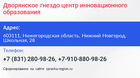 Дворянское гнездо центр инновационного образования - визитка